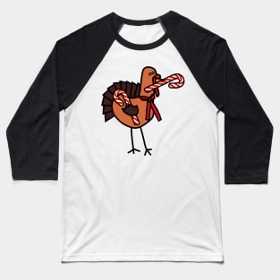 Thanksgiving Turkey Holding Christmas Candy Cane Baseball T-Shirt